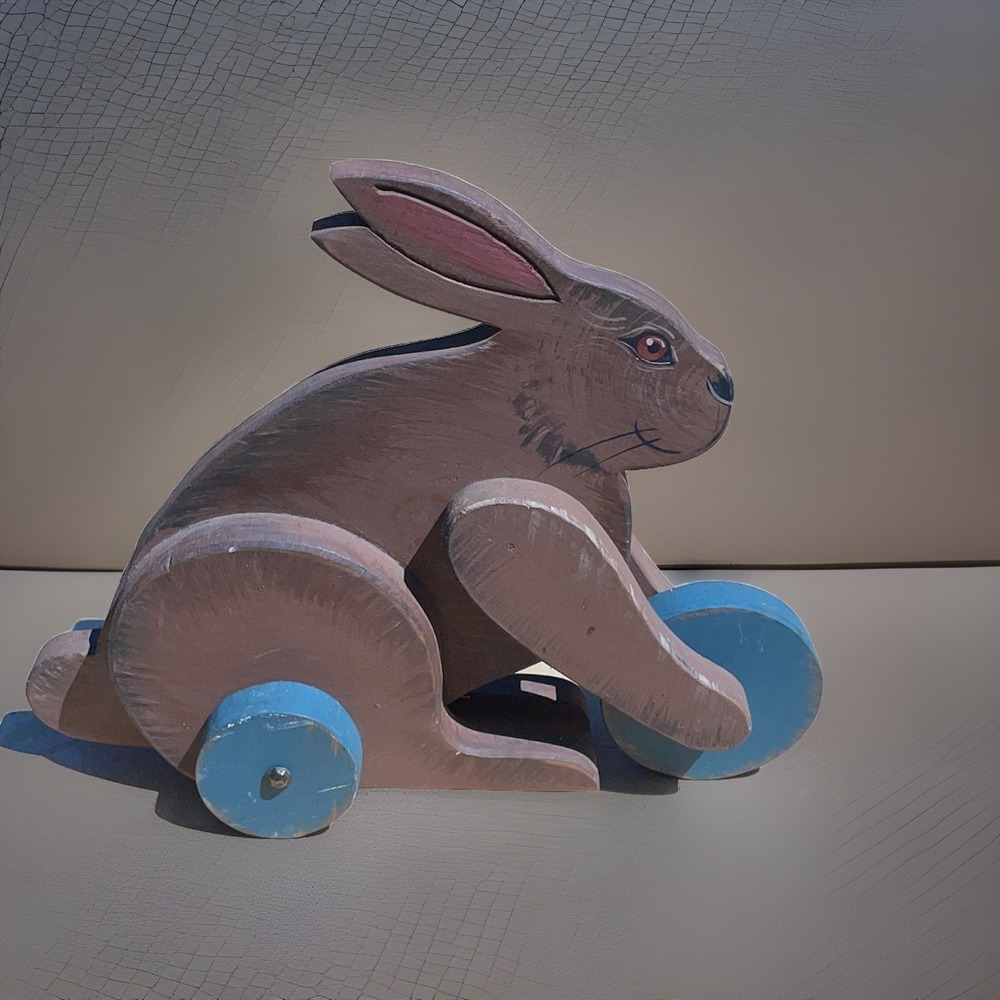 Vintage Wooden Bunny Rabbit Home Decor Folk Art Easter Cottage-core Grannycore